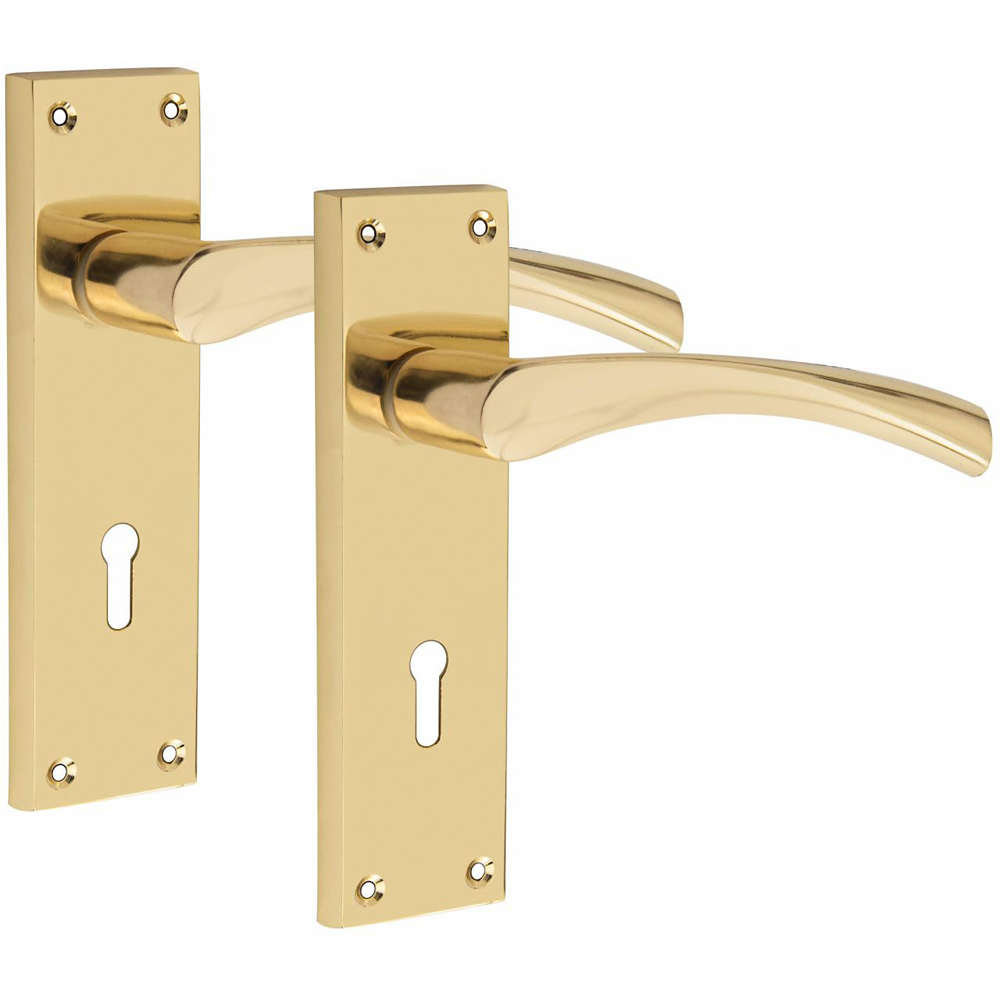 Golden Grace Polished Brass Victorian Scroll Astrid Lock Door Handle Set Image 2