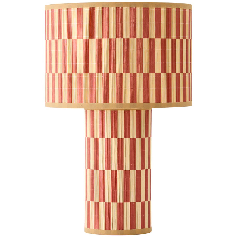 ValueLights Lori Orange Checkerboard Print Bamboo Table Lamp with Bulb Image 1