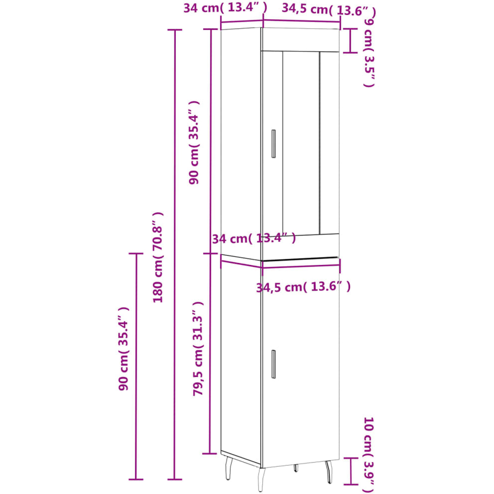 vidaXL 2 Door Grey Sonoma Highboard Image 6