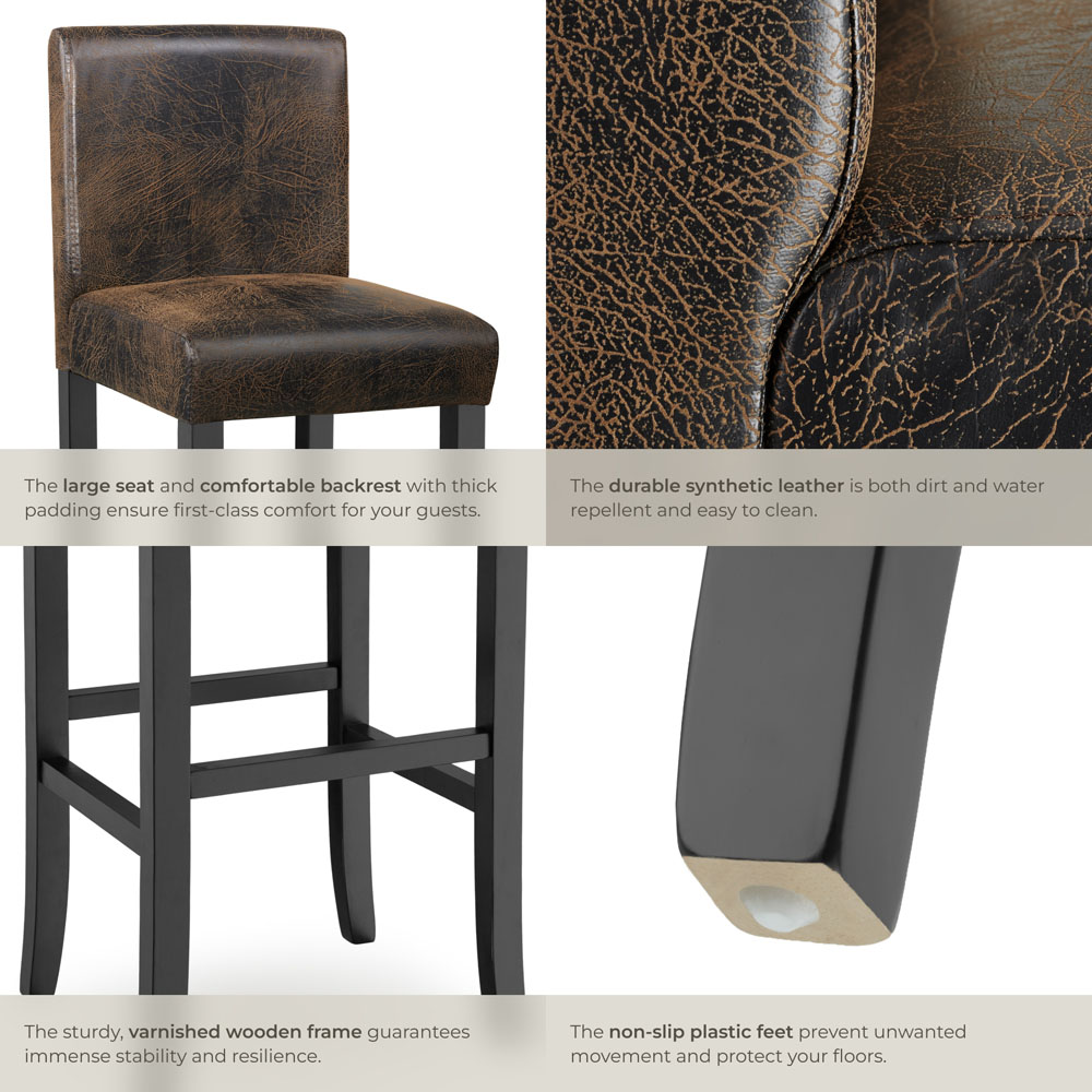 Tectake Antique Brown Leather Padded Bar Stool Set of 4 Image 5