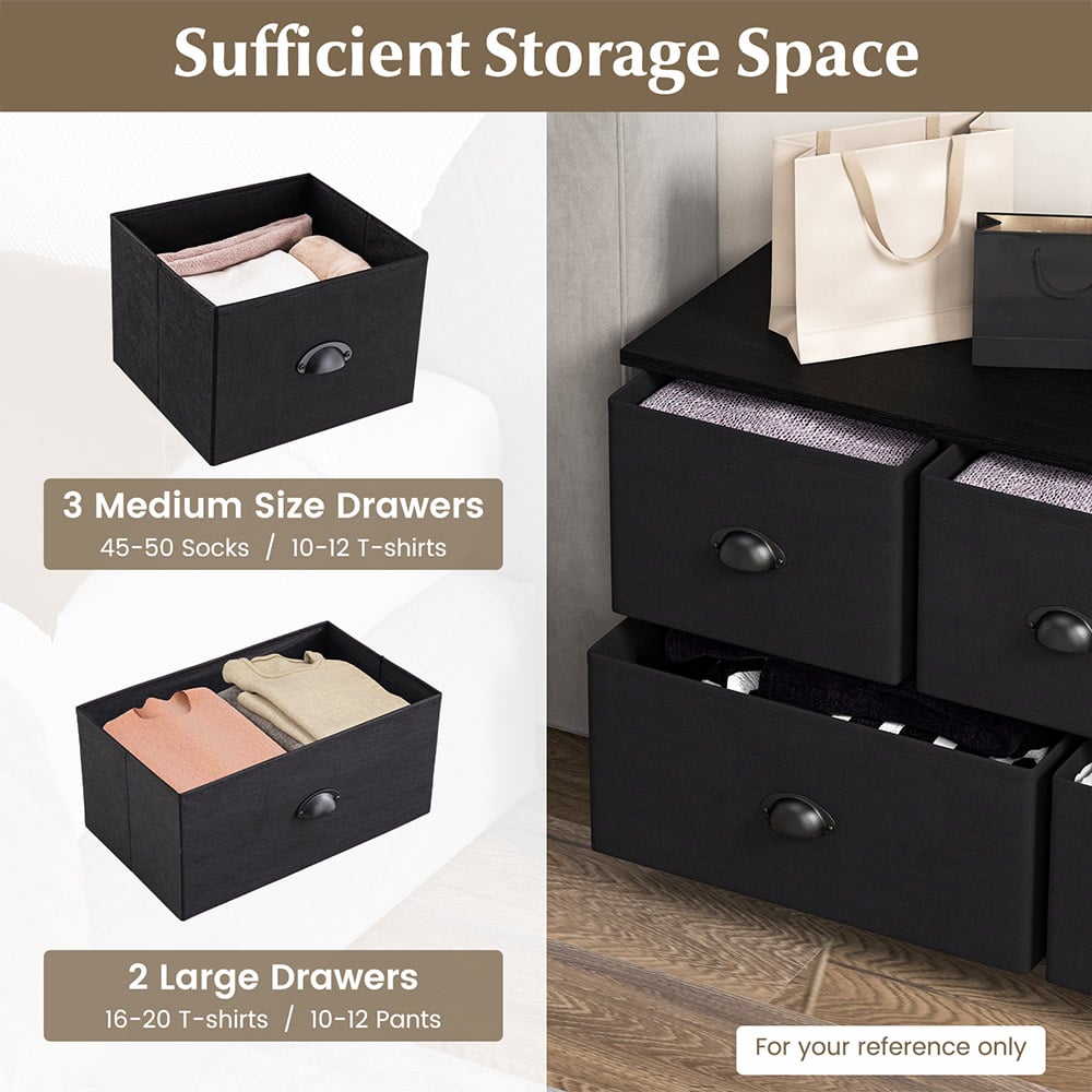 Costway 5 Drawer Black Fabric Chest of Drawers Image 6