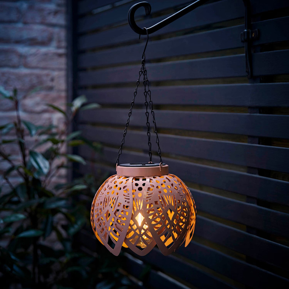 ValueLights Blush Pink Artichoke Solar LED Hanging Outdoor Lantern Light Image 2