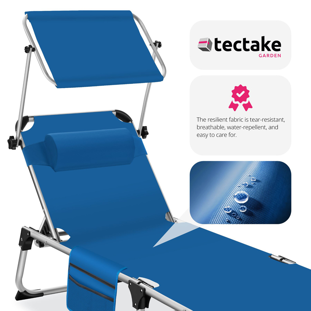 tectake Aurelie Blue Foldable and Adjustable Sun Lounger with Headrest Image 6