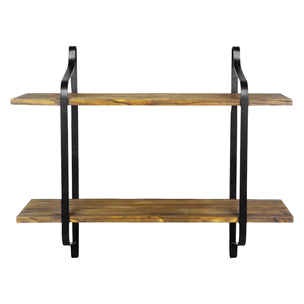 Living and Home Industrial 2-Tier Retro Wooden Shelves Image 3