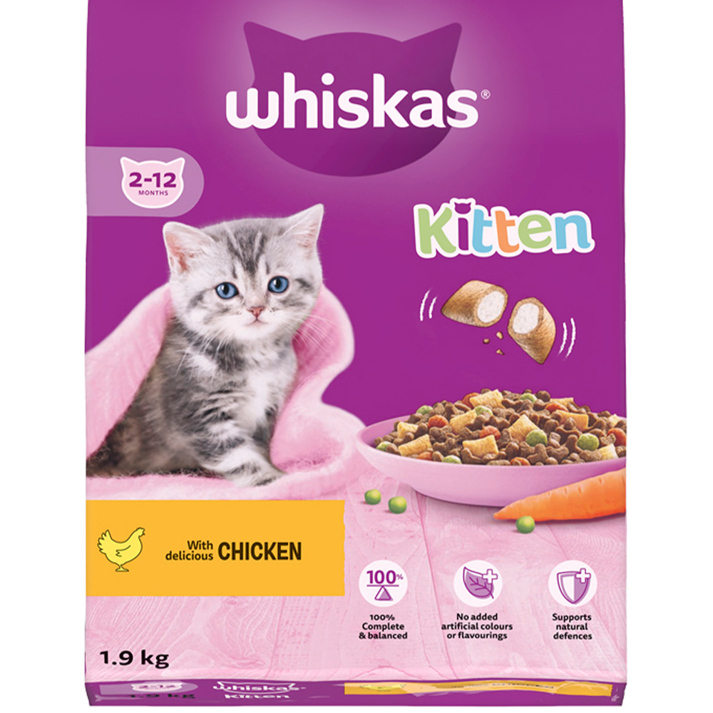 Whiskas 2 to 12 Months Kitten Dry Cat Food with Delicious Chicken 1.9kg Image 2