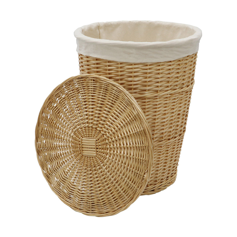 JVL Acacia Honey Round Willow Laundry Basket with Lid 65L Image 3
