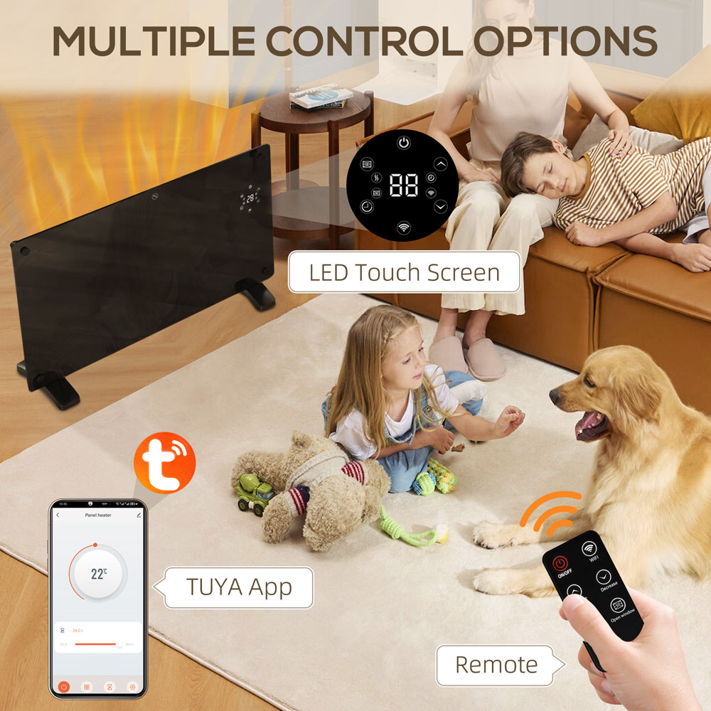 HOMCOM Black Electric Radiator Heater with Wi-Fi Smart App and Remote 1500W Image 7