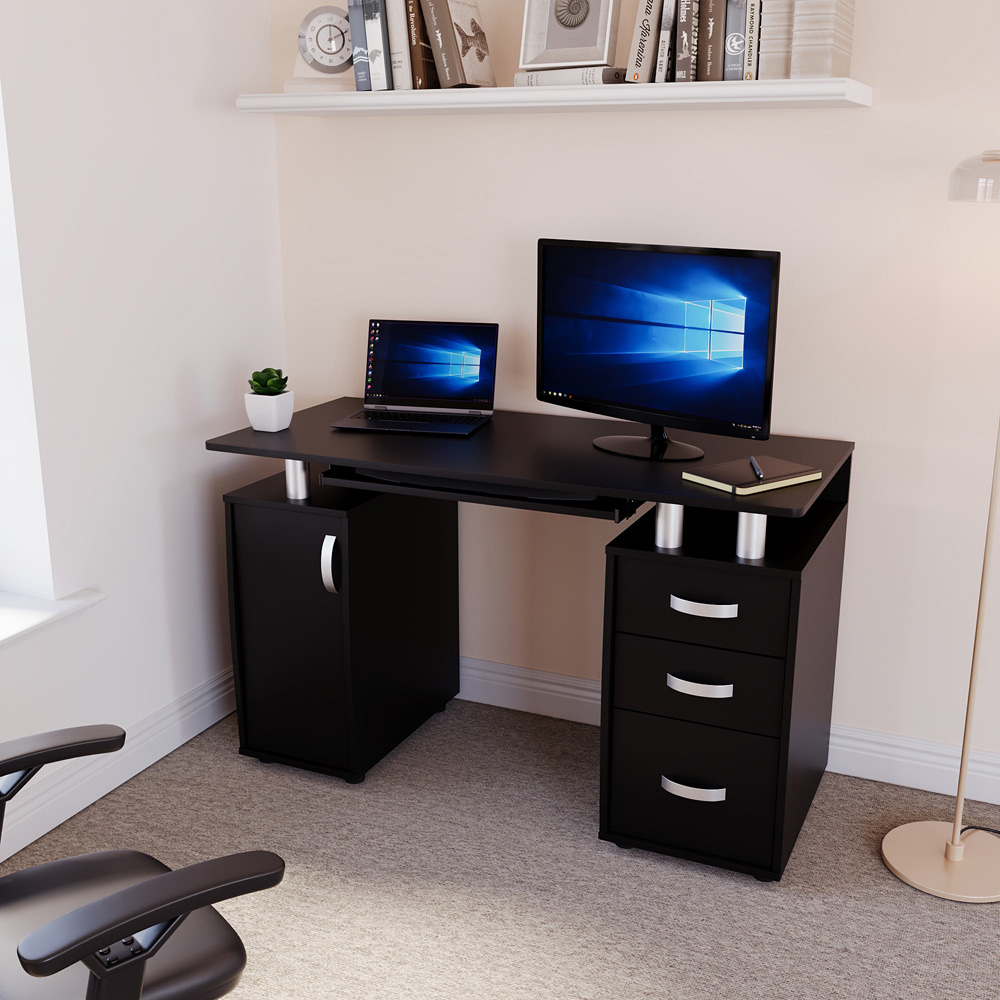 Vida Design Otley 3 Drawer Computer Desk Black Image 5