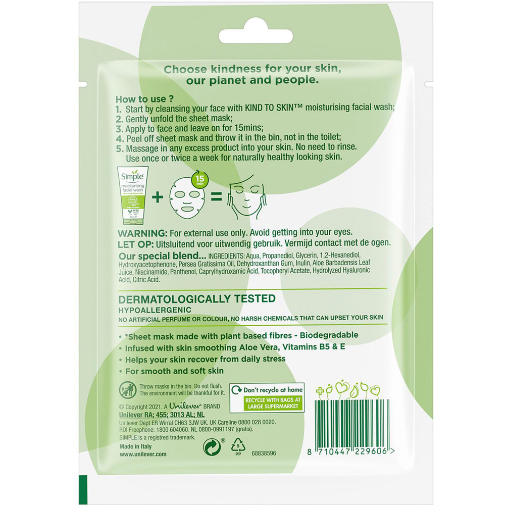 Simple Sheet Daily Skin Detox Sheet Mask 21ml 2 Pack Image 3
