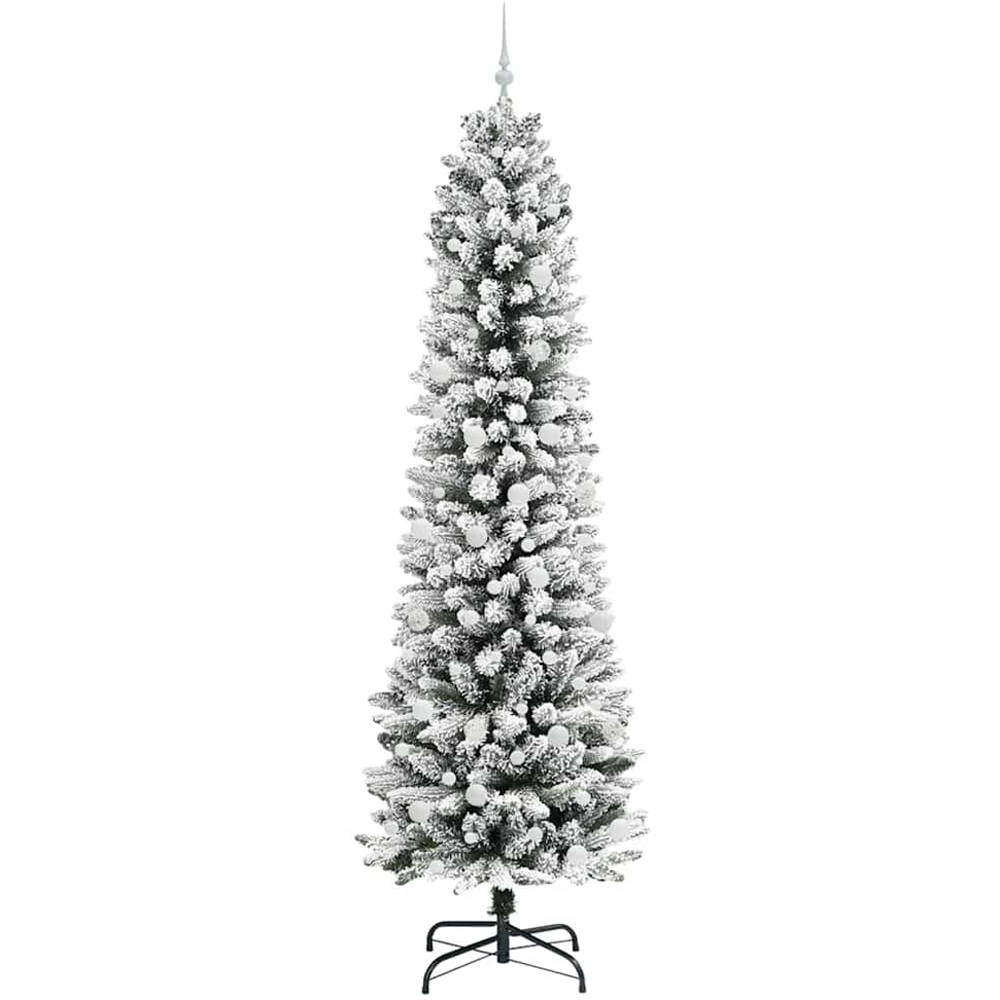 vidaXL Pre-Lit Warm White LED and White Baubles White Artificial Christmas Tree with Stand 8ft Image 4