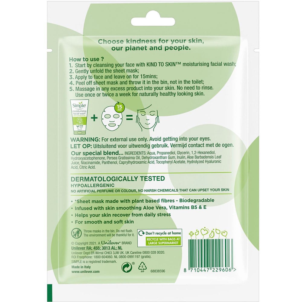Simple Sheet Daily Skin Detox Sheet Mask 21ml 5 Pack Image 3