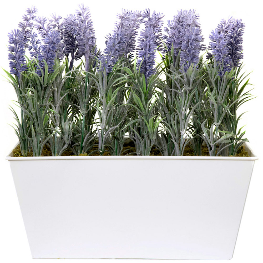 GreenBrokers Artificial Lavender Plant in White Window Box 30cm Image 2
