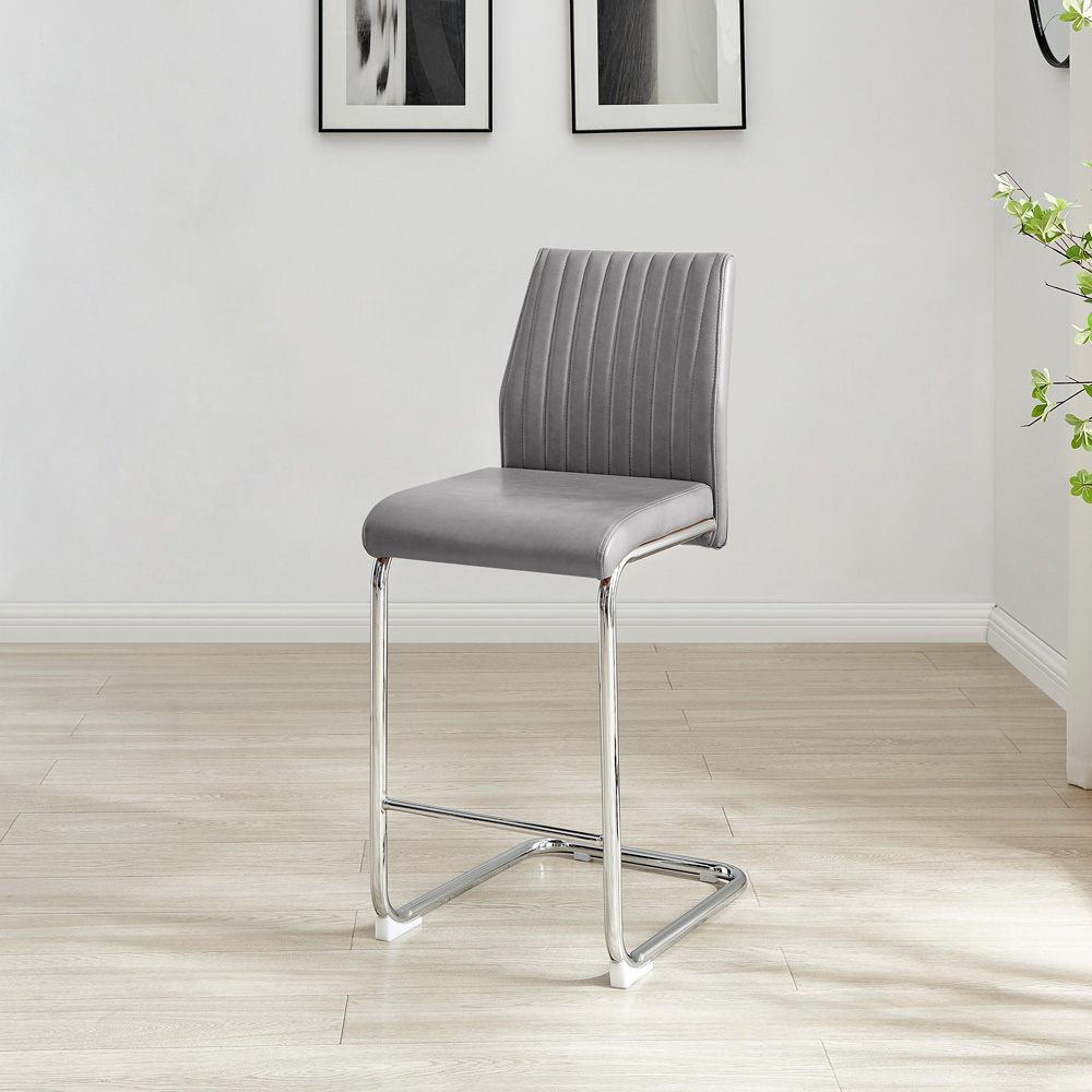 Furniturebox Fontana Elephant Grey and Silver Faux Leather Bar Chair Set of 2 Image 7