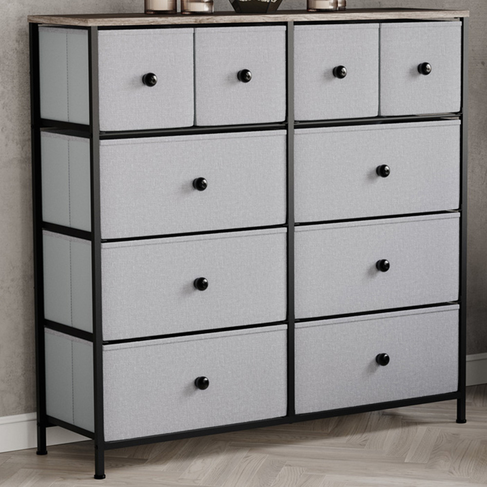 Vida Designs Chorley 10 Drawer Beige and Grey Wood Fabric Chest of Drawer Image 1