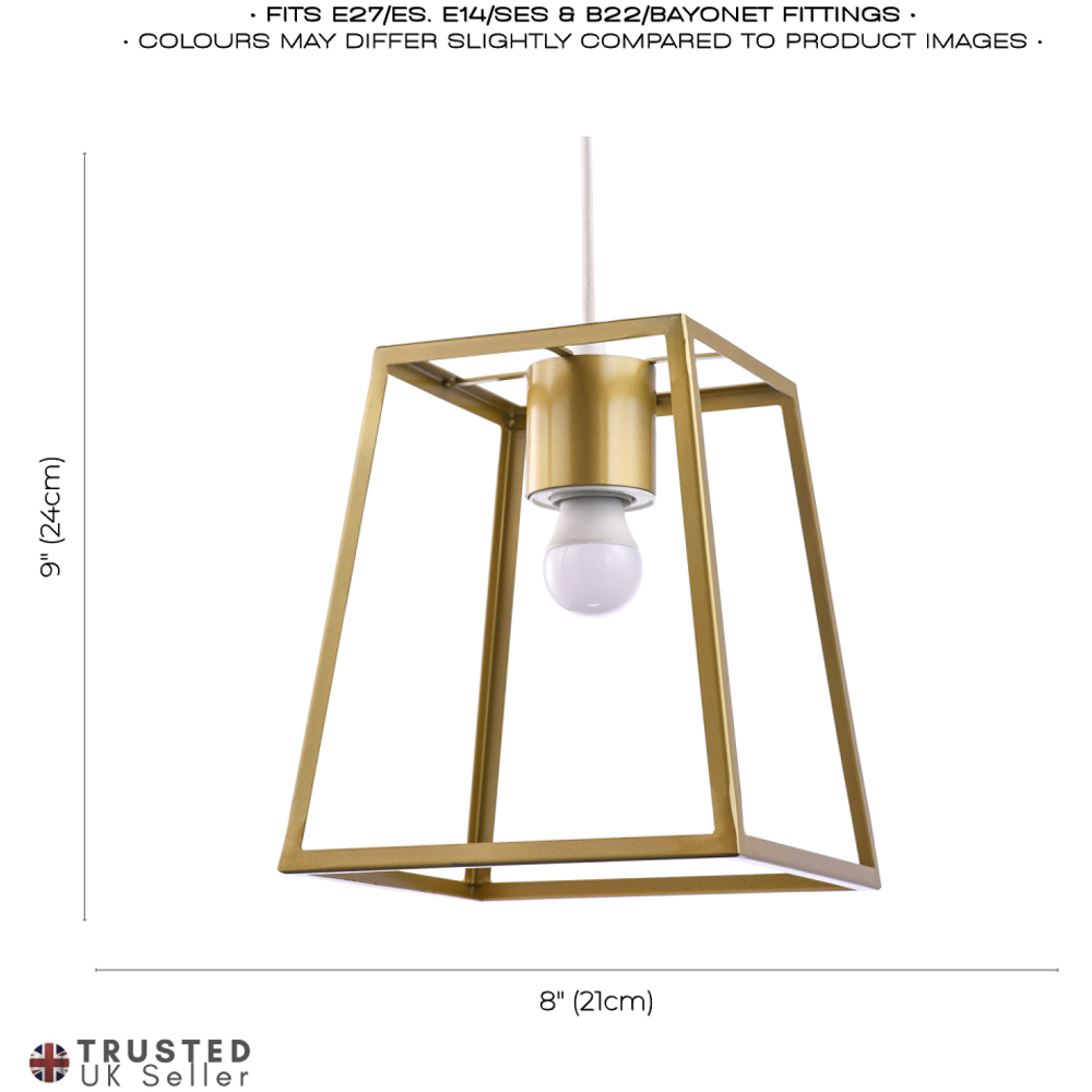 Happy Homewares Industrial Lantern Satin Gold Square Top and Bottom Pendant Shade Image 7