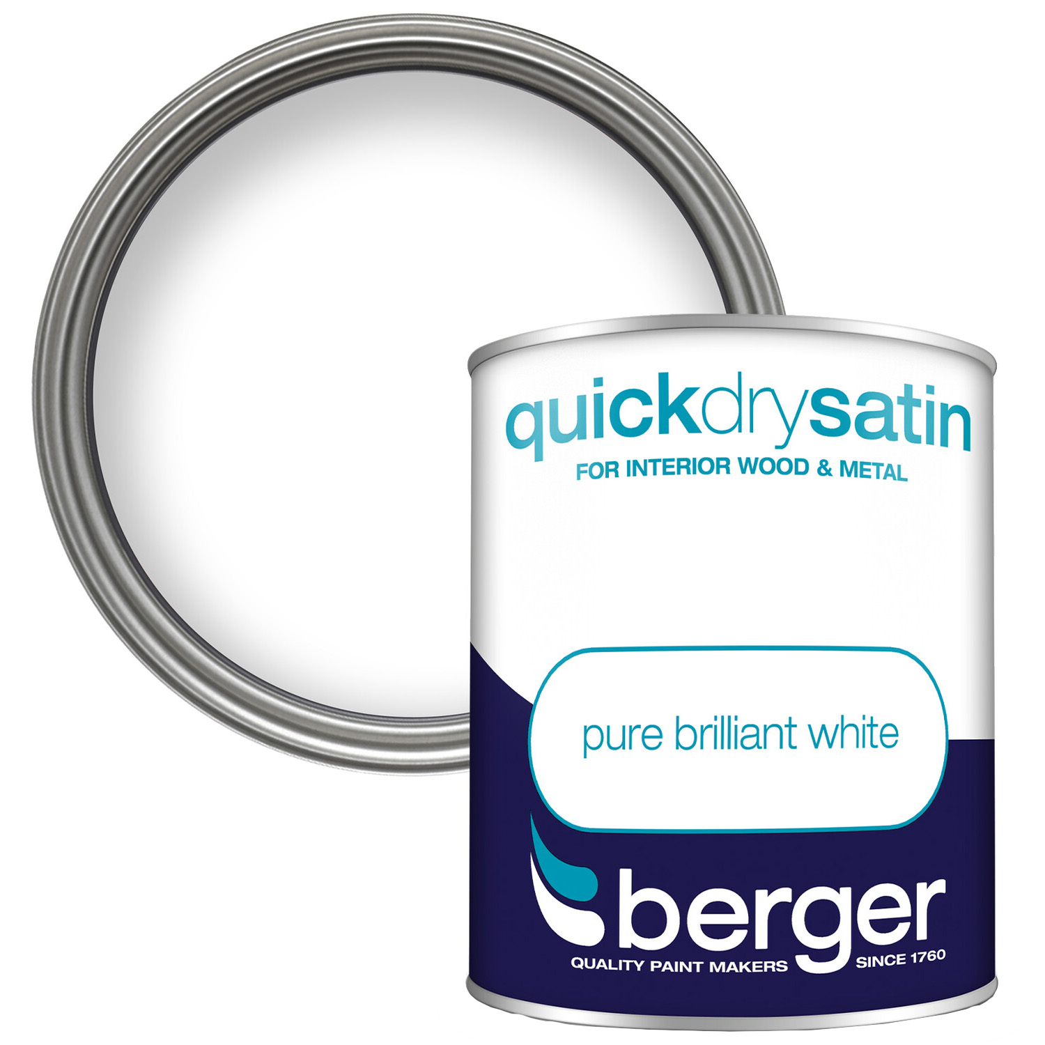 Berger Wood and Metal Pure Brilliant White Quick Dry Satin Paint 750ml Image 1