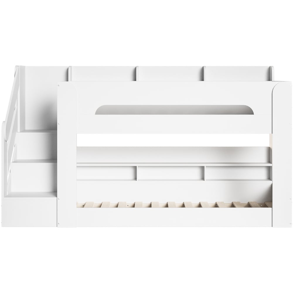 Flair Zeno White Low Bunk Bed with Staircase and Storage Image 2