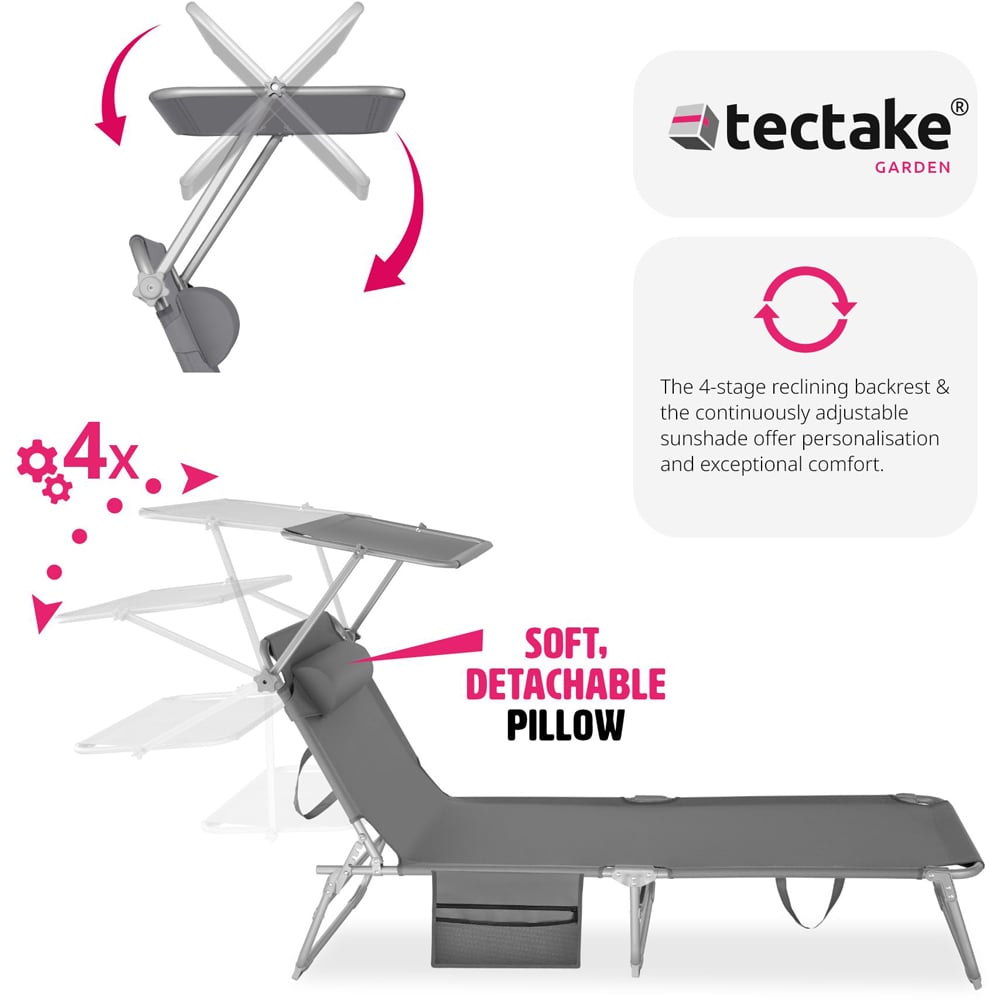 tectake Grey Foldable Sun Lounger Image 5