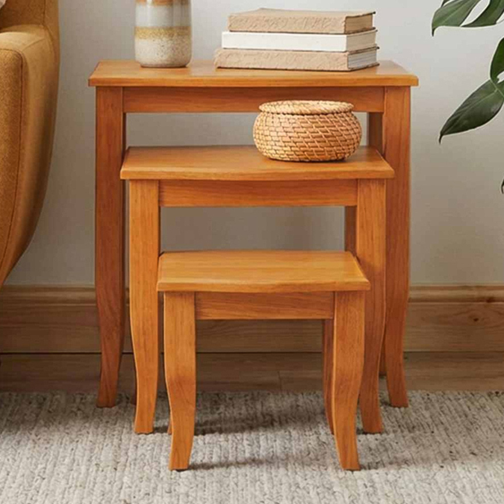 vidaXL Natural Solid Mahogany Wood Nest of Tables Set of 3 Image 1