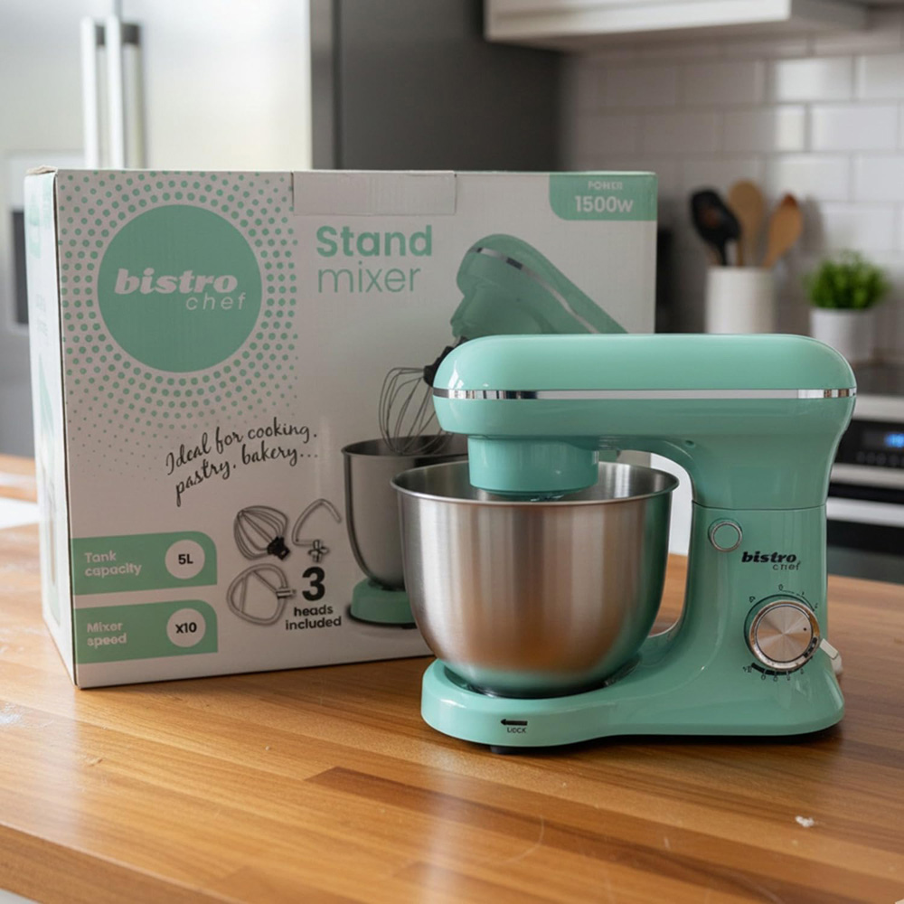 Bistro Green 5L Stand Mixer with Stainless Bowl and 3 Attachments 1500W Image 2