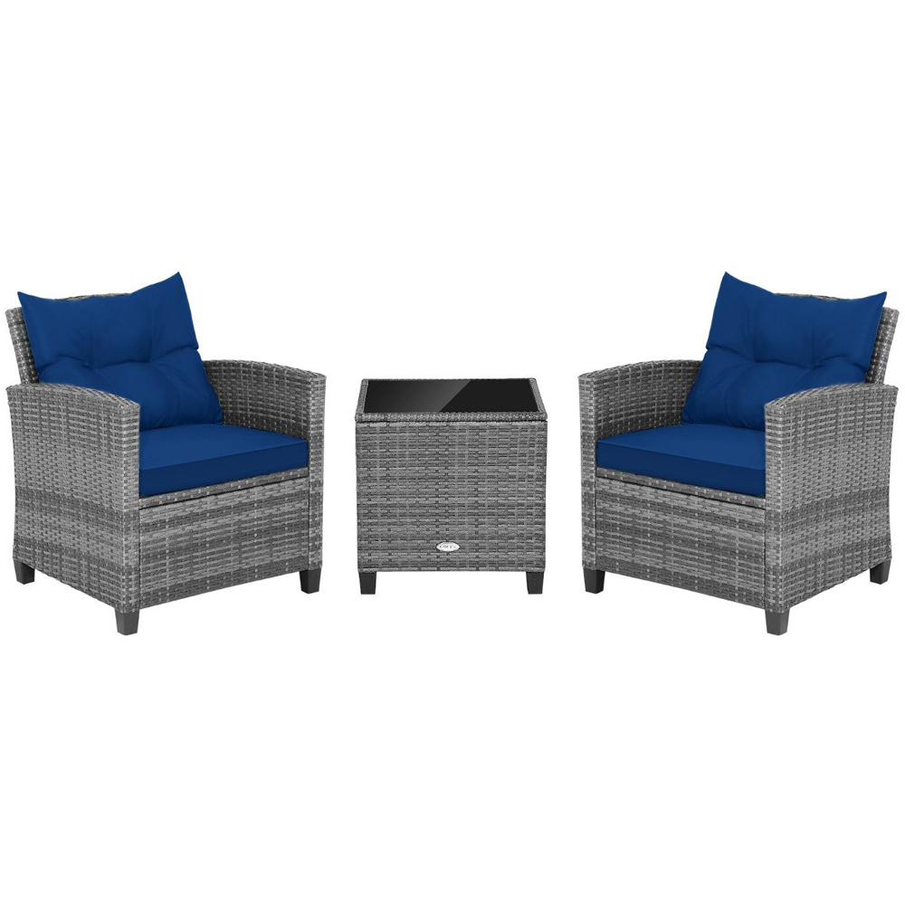 Costway 2 Seater Rattan Patio Bistro Set Navy Image 2