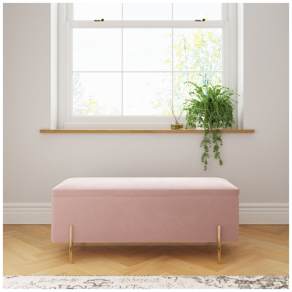 GFW Mystica Blush Pink Velvet Ottoman Storage Bench Image 7