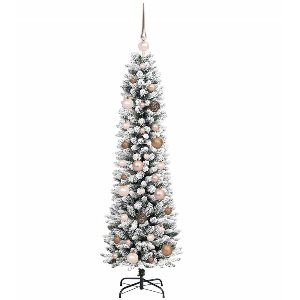 vidaXL Pre-Lit Rose Gold Baubles Artificial Snow Flocked Christmas Tree 5ft Image 4
