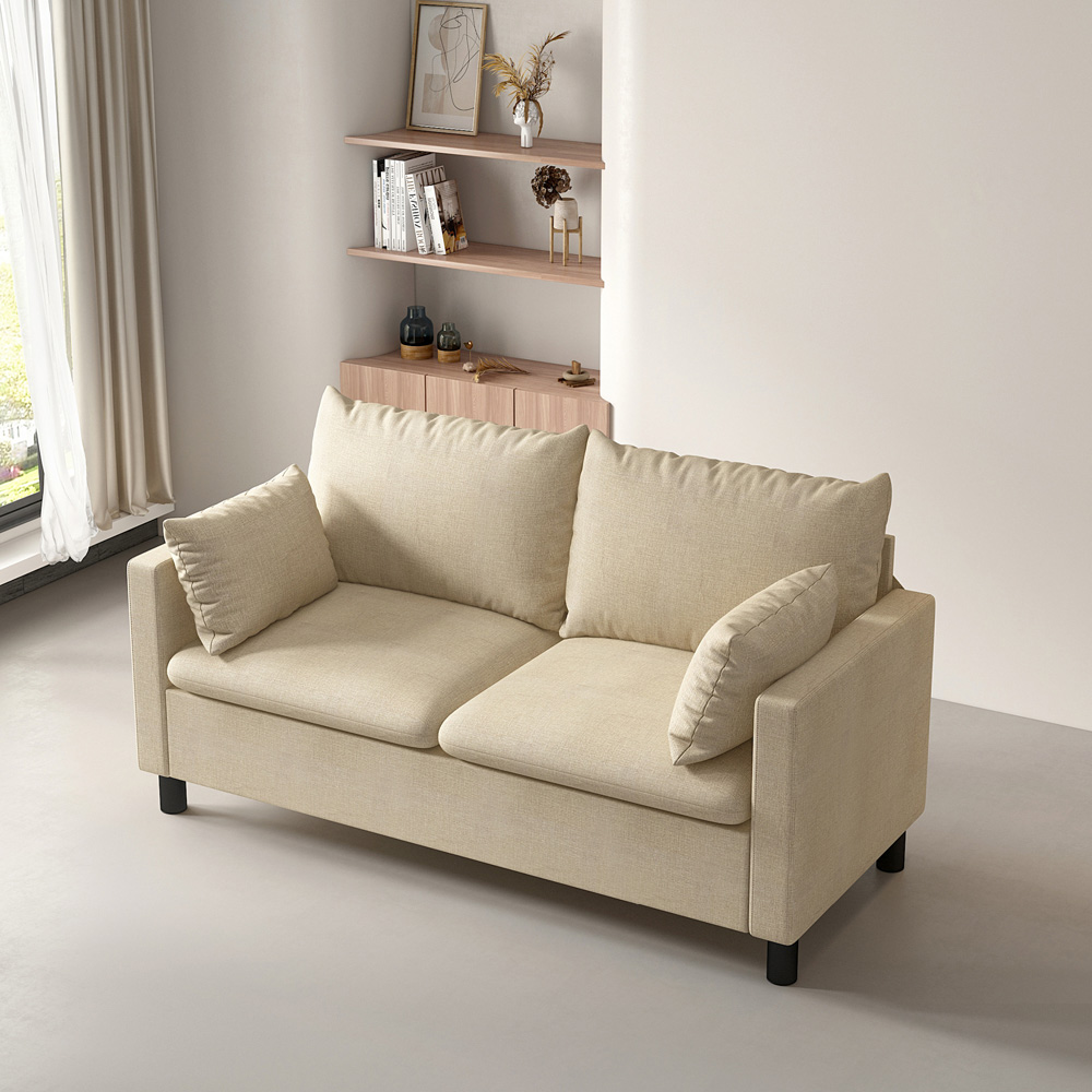 wilko Laura 2 Seater Beige Linen Plush Padded Sofa Image 8