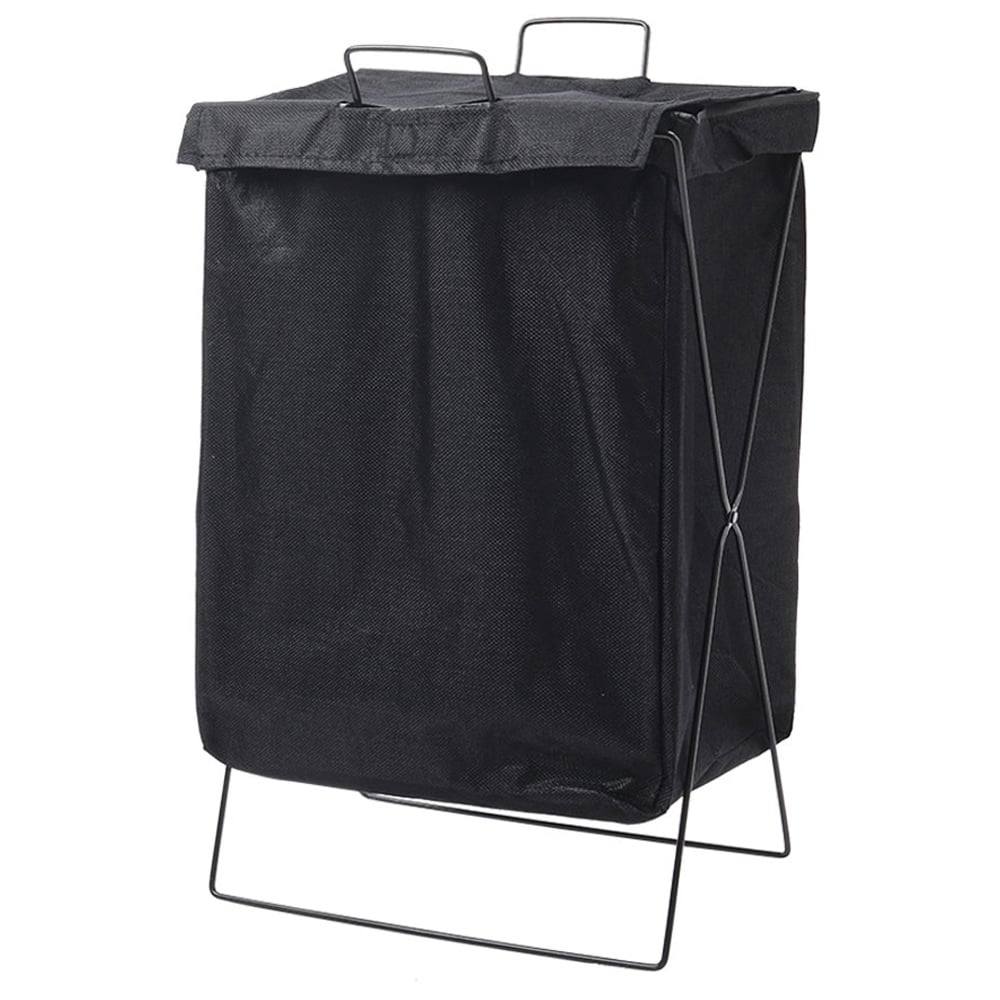 Living and Home Black Folding Fabric Laundry Basket Hamper Image 1