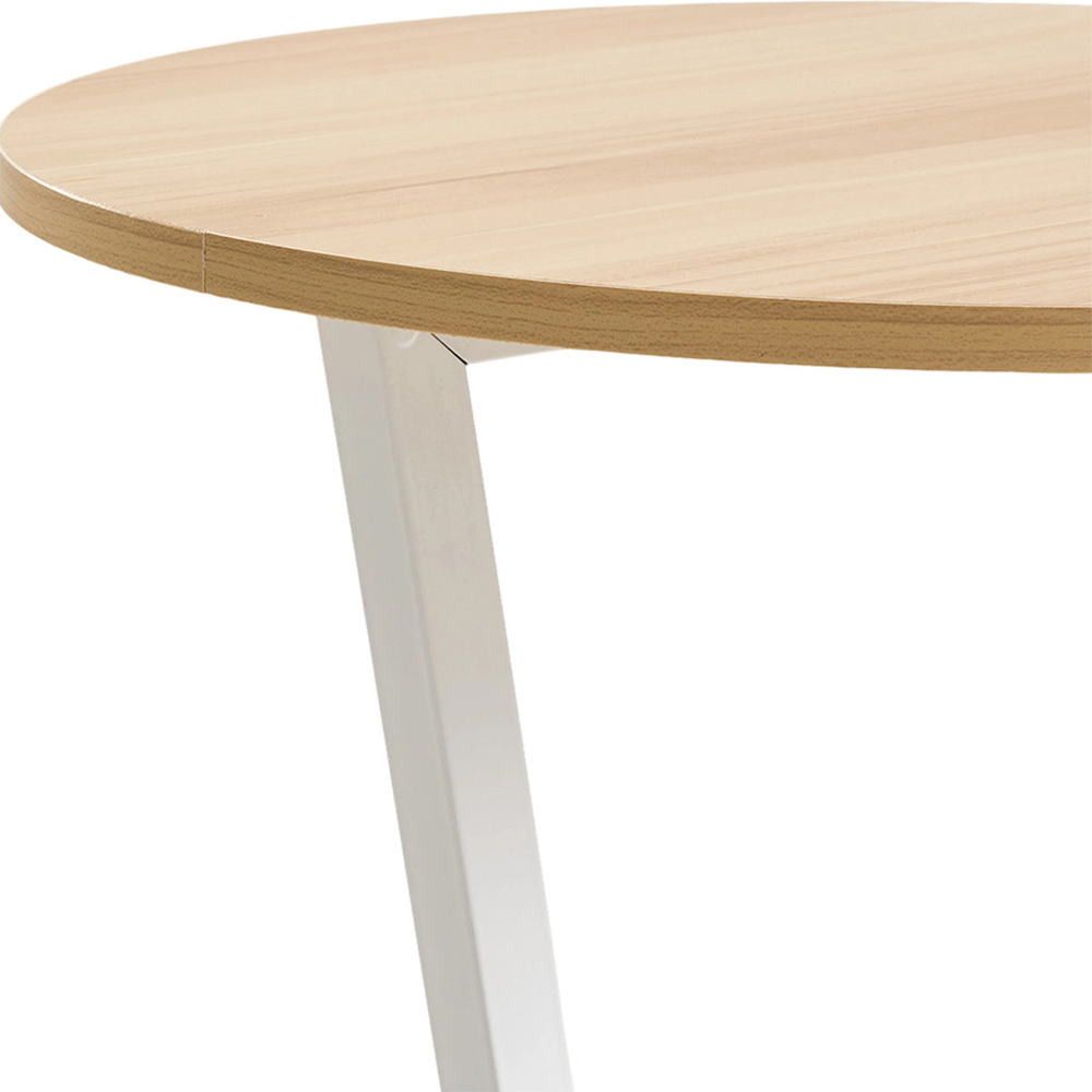 Living and Home Light Walnut Round Side Table with White Steel Frame Image 3