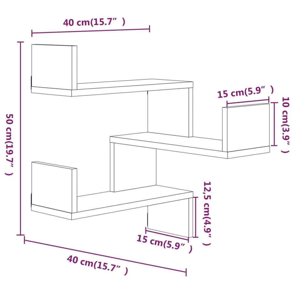vidaXL 3 Shelf Smoked Oak Floating Corner Wall Shelf Image 7