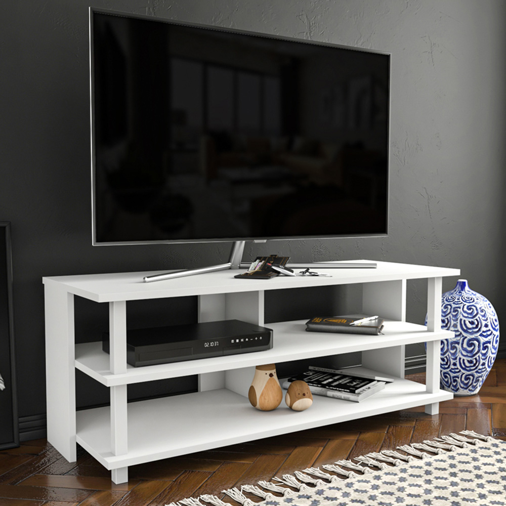 Decorotika Pueblo 4 Open Shelf White Wide TV Unit Image 6