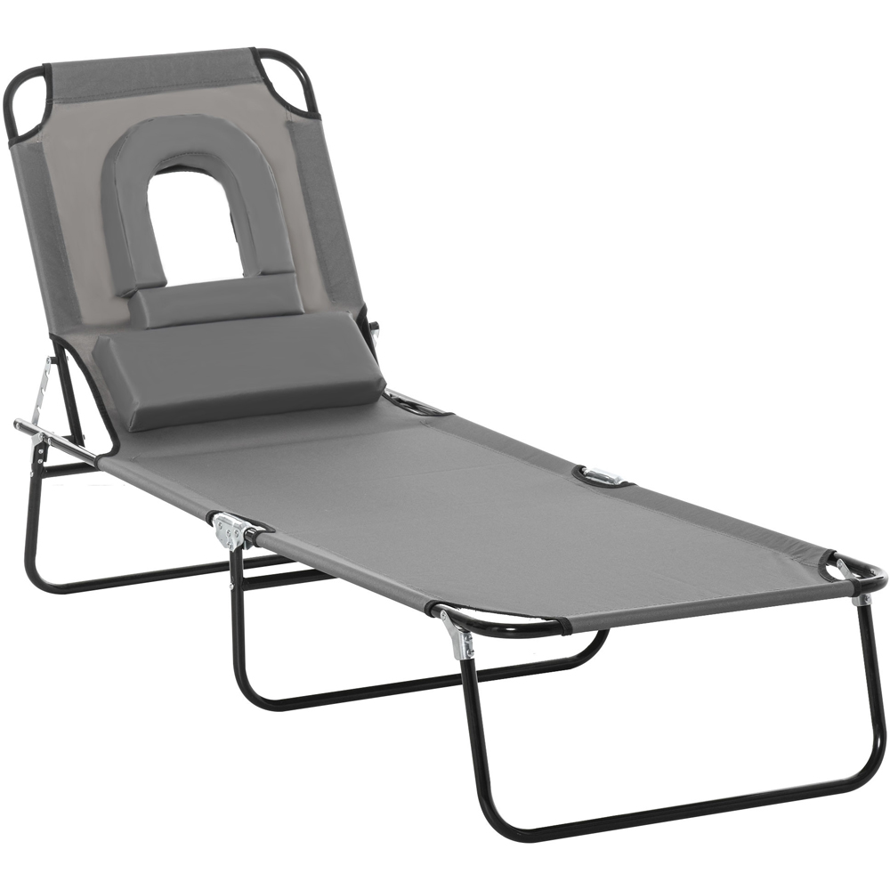 Outsunny Grey 4 Level Adjustable Sun Lounger with Reading Hole Image 2