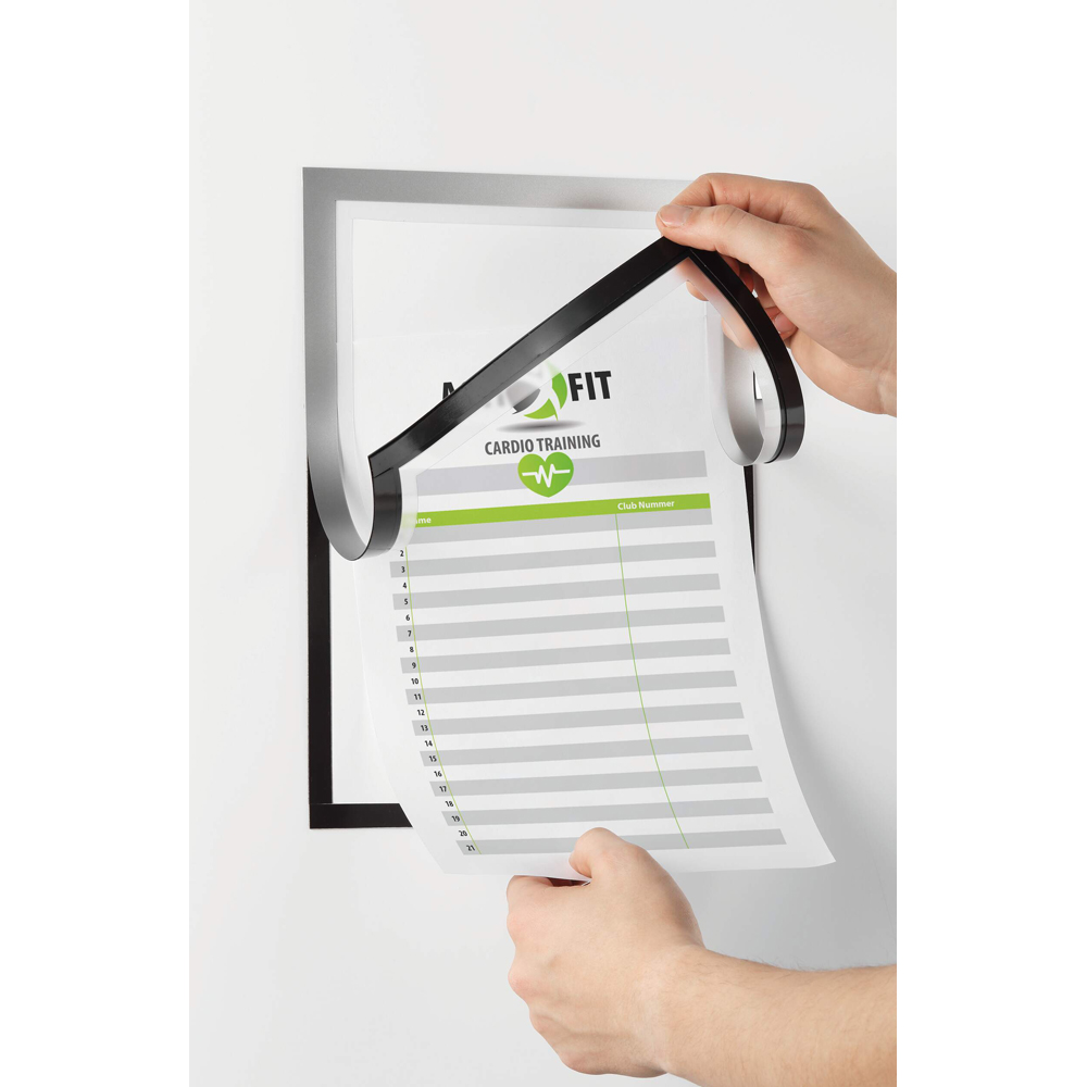 Durable Duraframe A4 Silver Adhesive Magnetic Note Document Frame with Pen Holder Image 4