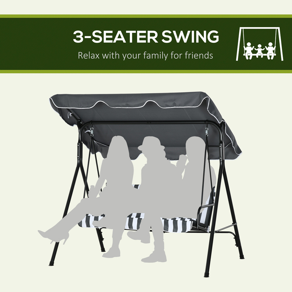 Outsunny 3 Seater Grey and White Swing Chair with Canopy Image 7