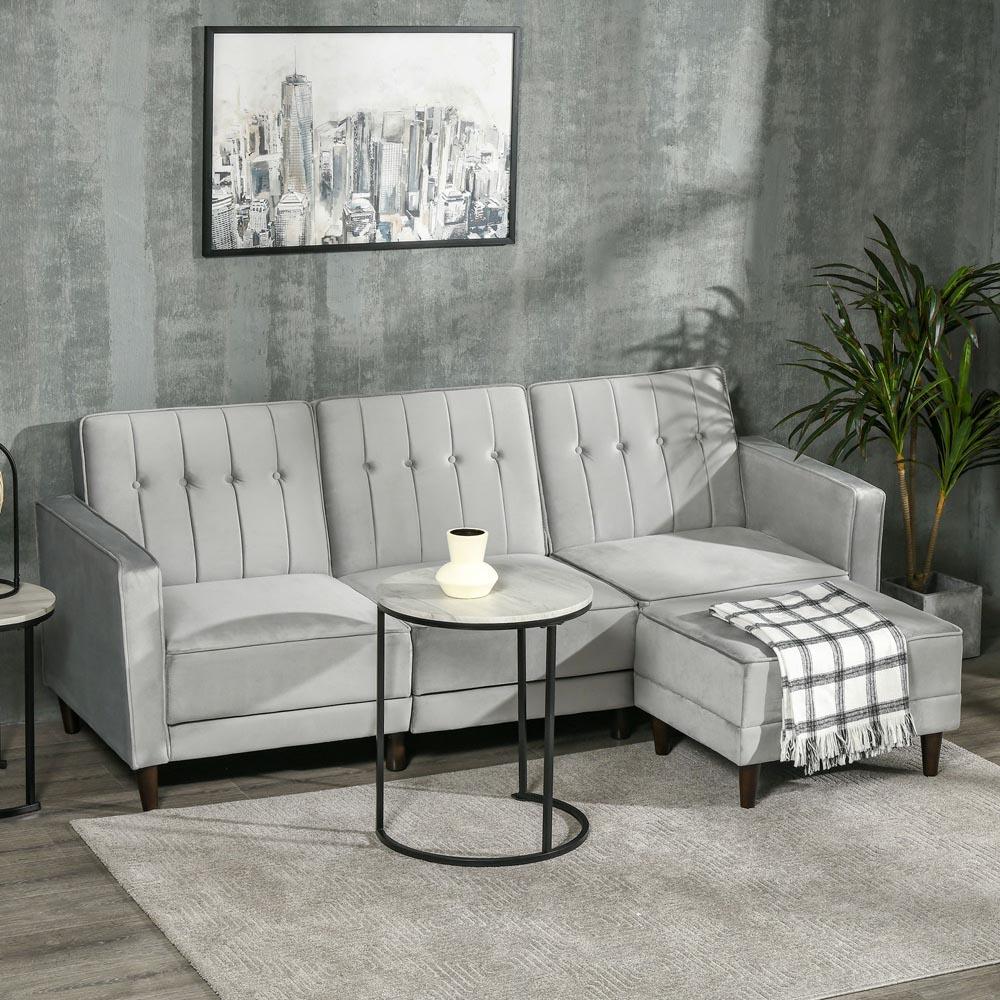 Portland 3 Seater Light Grey L Shape Sofa Bed with Footstool Image 3
