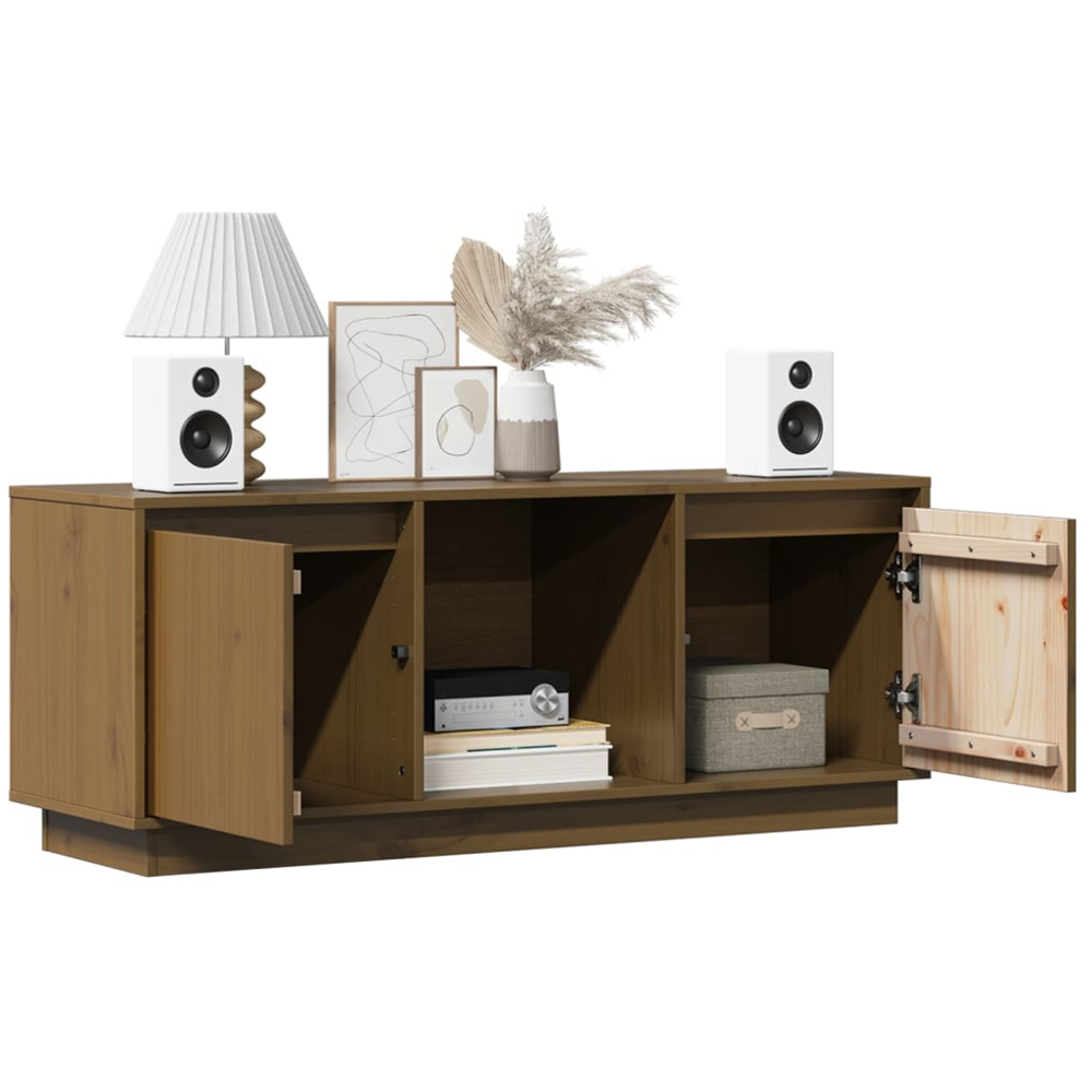 vidaXL 2 Door Single Shelf Honey Brown Solid Pine Wood TV Cabinet Image 4