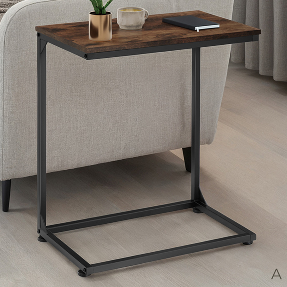 tectake Cardiff Dark Industrial Wood Rustic Bedside Table Image 1