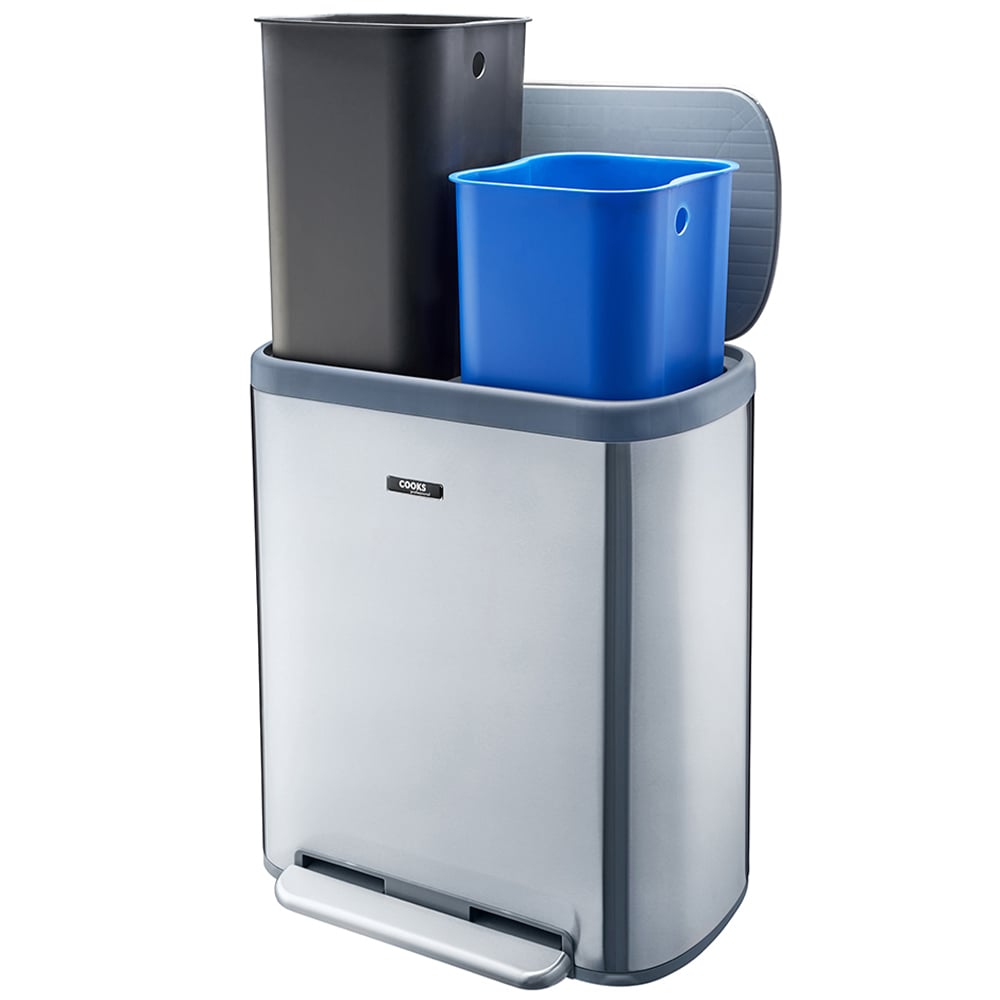 Cooks Professional Dual Recycle Silver Single Pedal Bin 60L Image 5