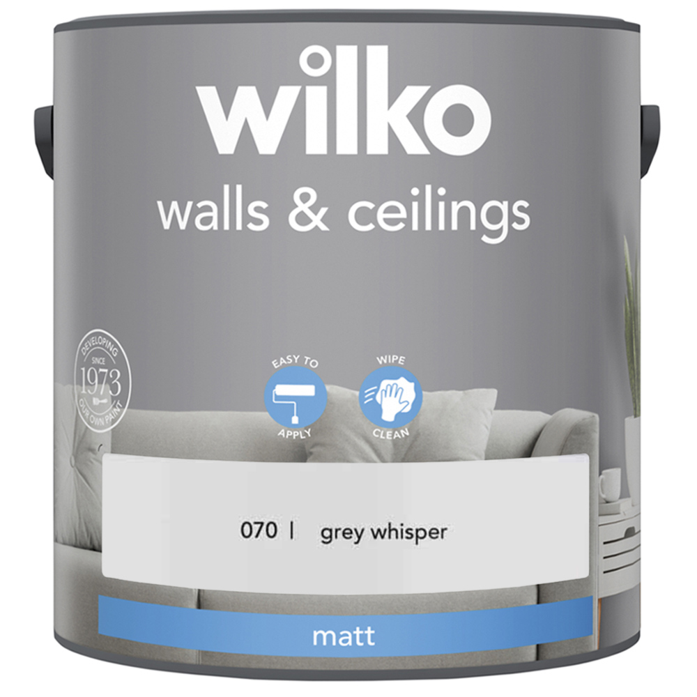 Wilko Walls & Ceilings Grey Whisper Matt Emulsion Paint 2.5L Image 2