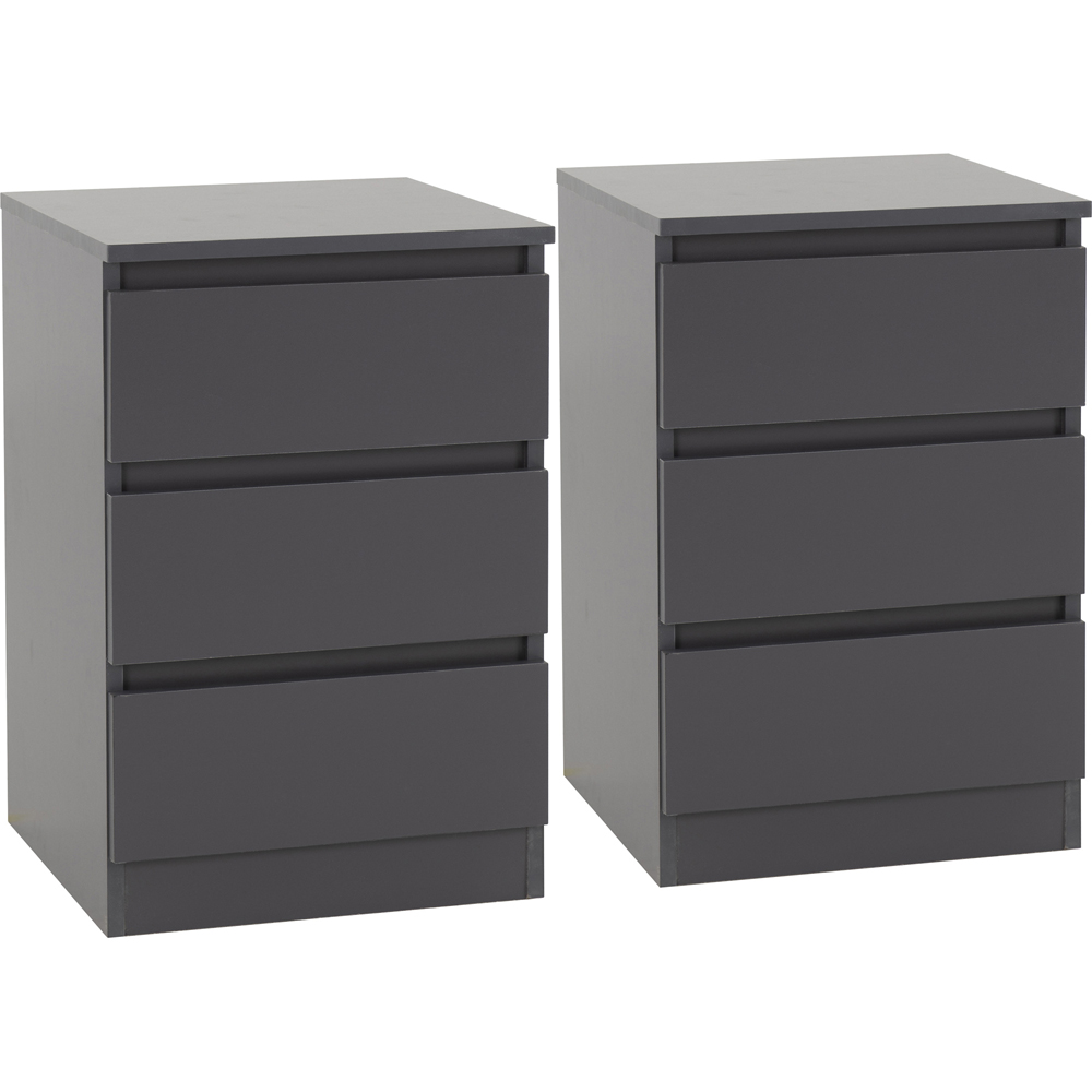 Seconique Malvern 3 Drawer Grey Bedside Table Set of 2 Image 2