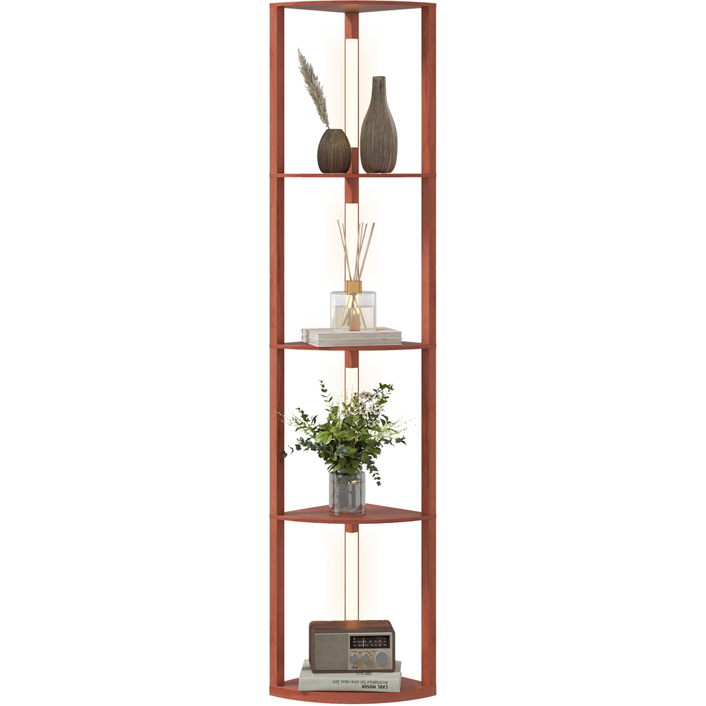 Portland 4 Shelf Brown Dimmable Warm White LED Corner Floor Lamp Image 1