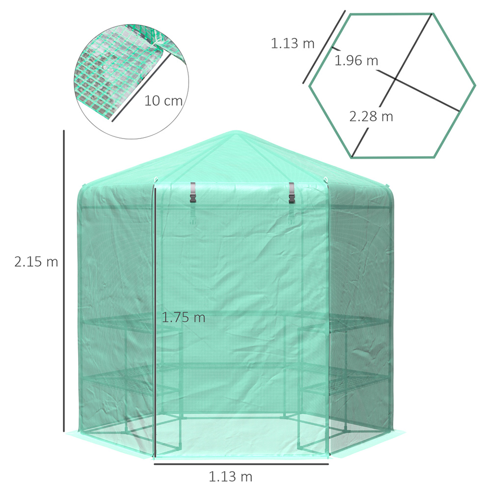 Outsunny 3 Tier Green 7.4 x 6.4ft Hexagon Greenhouse Image 7