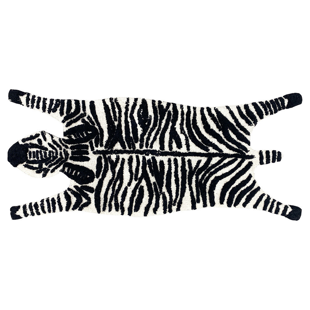 Zebra Shaped Black and White Cotton Anti-Slip Bath Mat Image 1