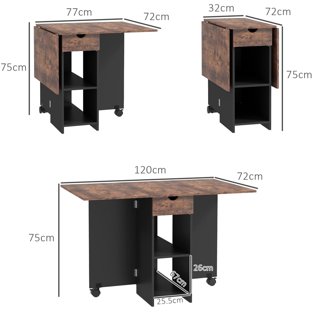 HOMCOM 4 Seater Rustic Brown Foldable Dining Table Image 9