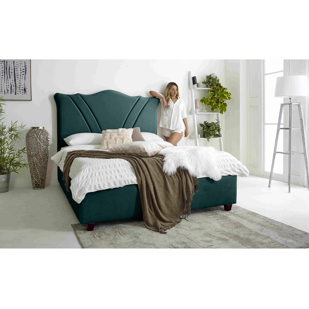 Eleganza Amaya Single Green Arlington Fabric Bed Frame with Curved Headboard Image 4