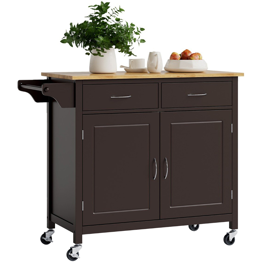 Costway 2 Door 2 Drawer Brown Rolling Kitchen Island Cart Image 1