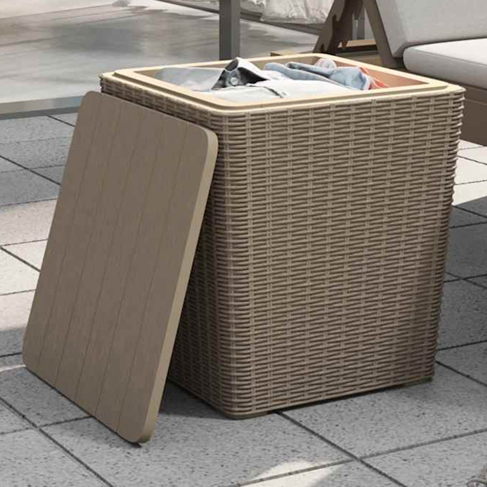 vidaXL Brown Rattan Garden Side Table with Storage and Removable Lid Image 1