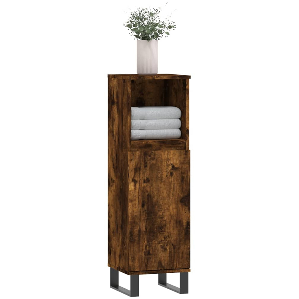vidaXL Single Door Smoked Oak Bathroom Cabinet Image 3