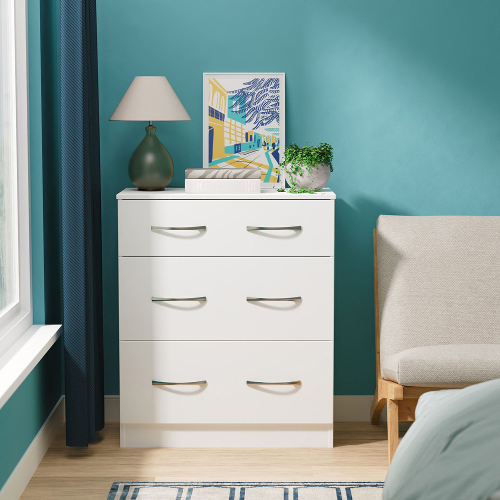 Crowndale Avon 3 Drawer Matt White Deep Chest of Drawers Ready Assembled Image 7
